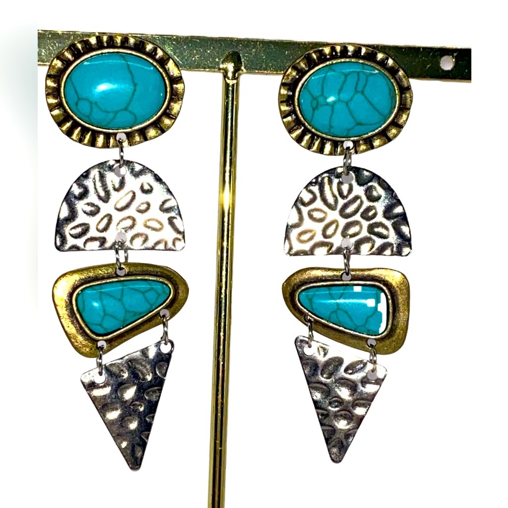 Blue Stone Dangle Drop Earrings - image 2
